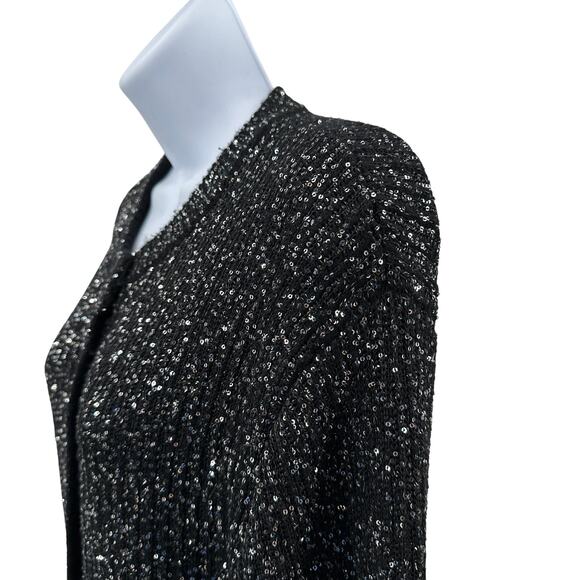 Future Collective Sweater WMNS M Black Knit Sequined Sparkle Button Up Stretchy - Picture 6 of 11